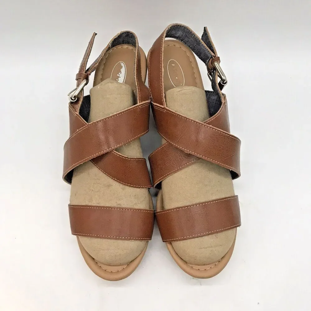 Dr. Scholl's Brenda Wedge Sandal Women's 9.5M Tan Leather & Cork Strappy Shoes